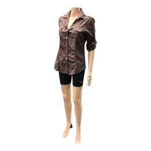 Body Central  - NWT - Brown Pearl Snap Fitted Shirt